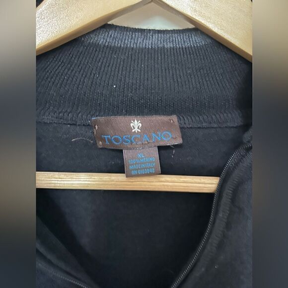 Toscano Black Merino Wool Mens Quarter Zip Sweater - Picture 4 of 6